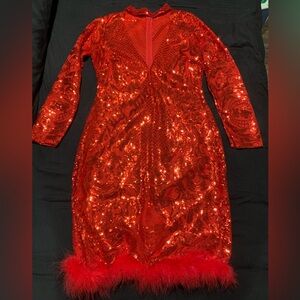 Size L bomb red sequins dress